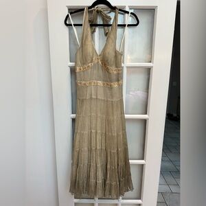 Vintage Cache Y2K Sequin Beaded Gold Romantic Formal Silk Gown Size 2 XS NWT